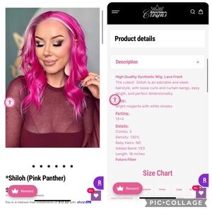 CSC Shiloh Pink Panther Synthetic Wig with White Highlights NWT Standard